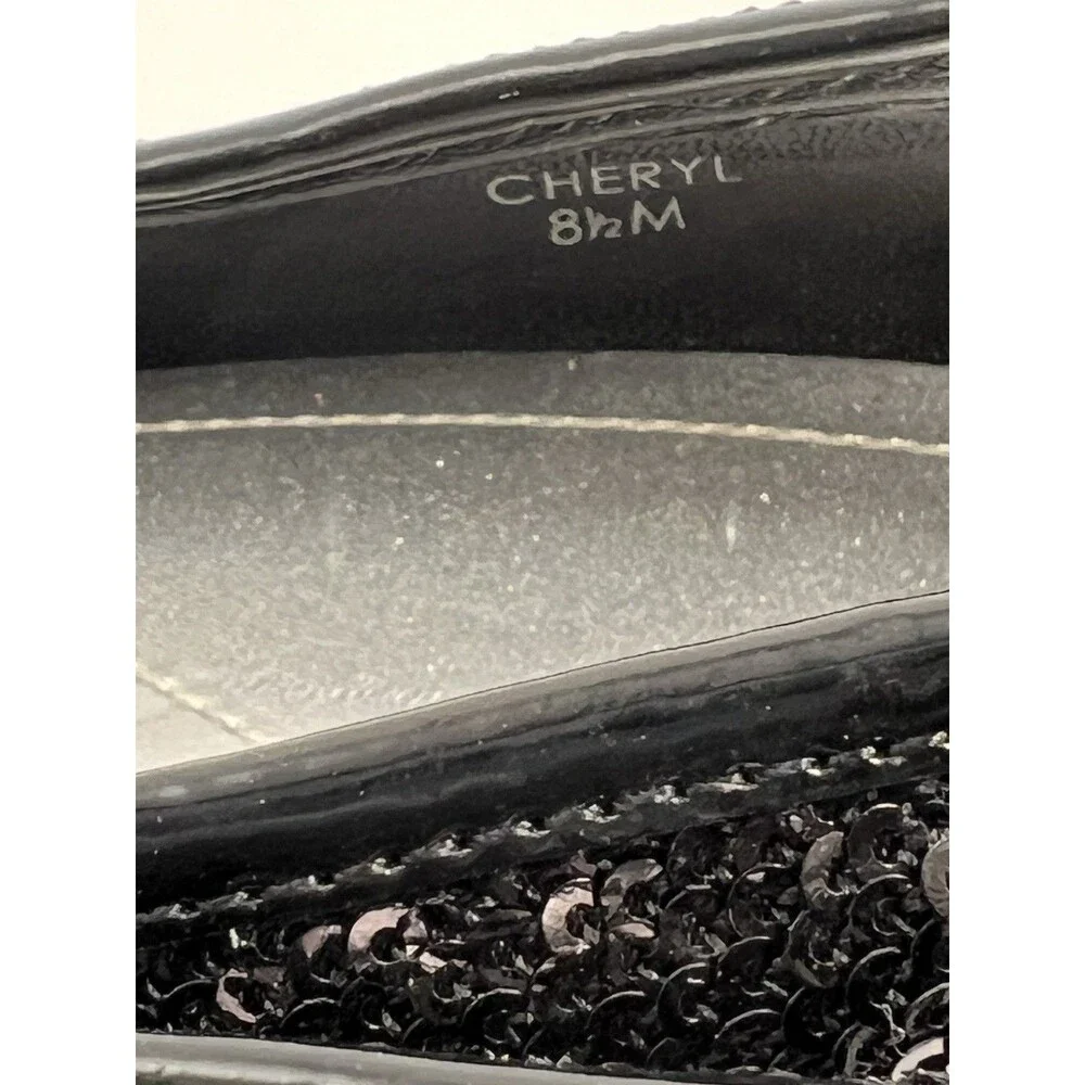 Tahari Black Sequin Round Toe Leather Pumps Heel Formal Black Tie Party Sz 8.5 M - Picture 8 of 11